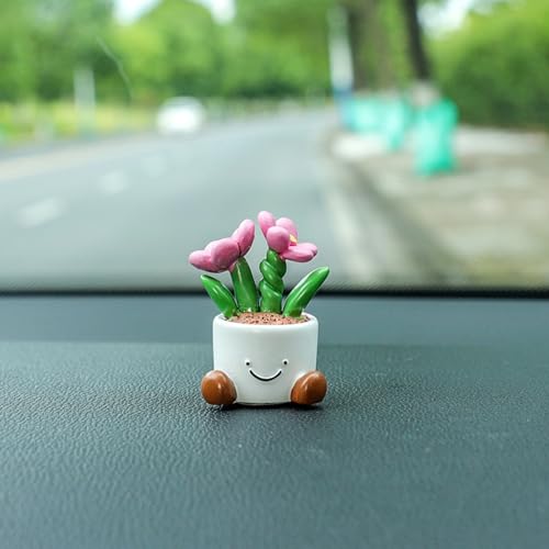 Cute Flower Pot Car Interior Decoration - for Car Rearview Mirror and Dashboard, Anime Decor for Home Garden Office,Funny Ornament Gifts - color: Color4