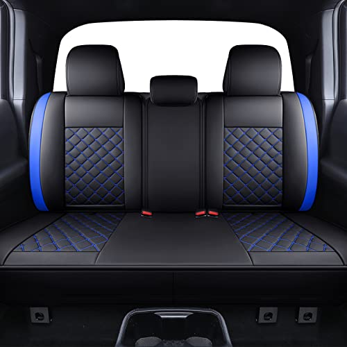 Tomatoman Tacoma Seat Covers Customized for 2005-2025 2026 4Runner Extended SR V6 Pickup Truck, Waterproof Faux Leather Car Cushions(Rear Seat, Black-Blue) - color: Rear Seat/Black-Blue