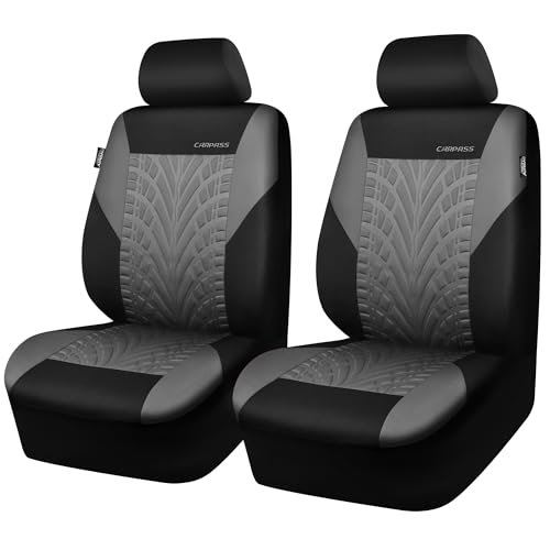 CAR PASS Car Seat Covers Two Front Only for Car, 3D Tyre Print Automotive Interior Covers, Airbag Compatible, Quick Setup Universal Fit Seat Covers for Car, Truck, SUV(Black Gray) - color: Black and Gray, size: Two Front