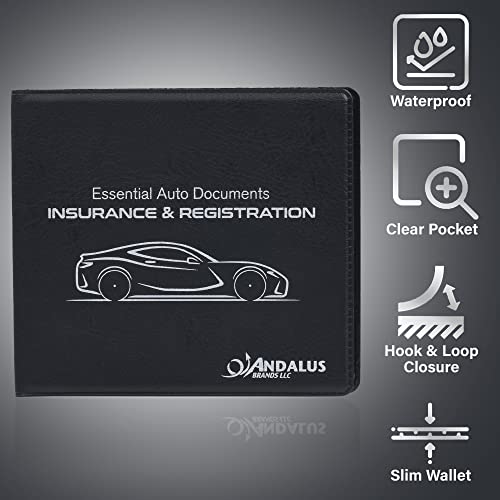 Andalus Auto Registration & Insurance Card Holder Pack of 3, Waterproof Essential Car Registration Holder with Hook & Loop Closure, Perfect for Every Vehicles Glove Boxes (Black - 5.1" X 4.6") - color: Black 3-Pack