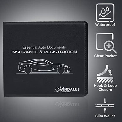 Andalus Auto Registration & Insurance Card Holder Pack of 3, Waterproof Essential Car Registration Holder with Hook & Loop Closure, Perfect for Every Vehicles Glove Boxes (Black - 5.1" X 4.6") - color: Black 3-Pack