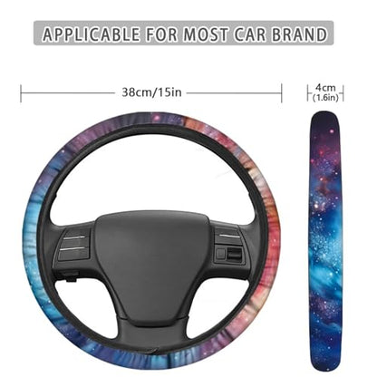 AFPANQZ Galaxy Novelty Red & Blue Auto Steering Wheel Covers Sweat Absorption Comfort Grip Anti-Slip Safety Stretch-on Easy Fix Machine Washable Steering Wheel Protection Cool 4-15 in - color: Galaxy red blue