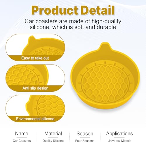 SINGARO Car Cup Holder Coaster, Silicone Cup Holder Insert, Universal Non-Slip Cup Holders, Car Accessories Interior for Women and Man 4 Pack Yellow - color: Yellow