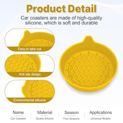 SINGARO Car Cup Holder Coaster, Silicone Cup Holder Insert, Universal Non-Slip Cup Holders, Car Accessories Interior for Women and Man 4 Pack Yellow - color: Yellow