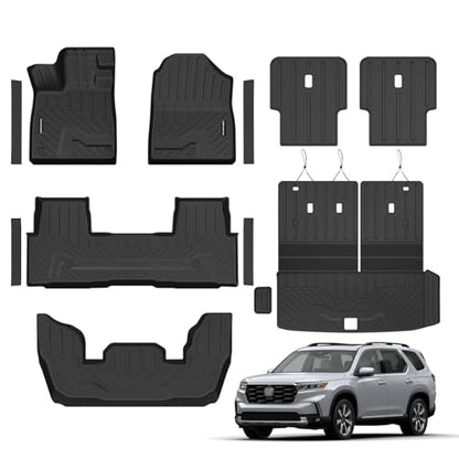 Floor Mats for 2023-2026 Honda Pilot Upgrade Trunk Mat with Backrest Mat All Weather Floor Liners TPE Rubber Cargo Liner Fit for 2026 Honda Pilot Anti-Slip Full Set Automobile Mats Accessories - size: for 2023-2026 Honda Pilot All Mats