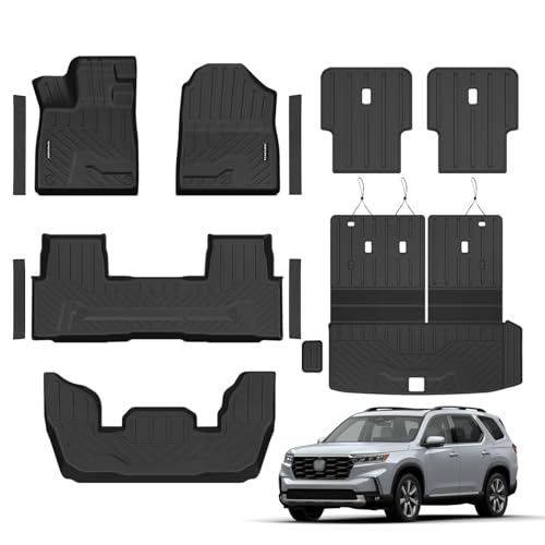 Floor Mats for 2023-2026 Honda Pilot Upgrade Trunk Mat with Backrest Mat All Weather Floor Liners TPE Rubber Cargo Liner Fit for 2026 Honda Pilot Anti-Slip Full Set Automobile Mats Accessories - size: for 2023-2026 Honda Pilot All Mats