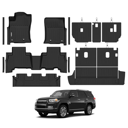 Naibeve Floor Mats for 2013-2024 Toyota 4Runner 7 Seats- All Weather for Toyota 4Runner Floor Mats & Cargo Mat & 2rd/3nd Row Seats Back Cover Waterproof Interior Accessories - size: 6)4Runner 7 Seats|2013-2024