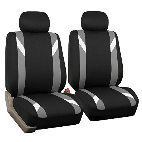 FH Group Front Set Cloth Car Seat Covers for Low Back Seats with Removable Headrest, Universal Fit, Airbag Compatible Seat Cover for SUV, Sedan, Van, Gray - color: Gray, size: Front Set