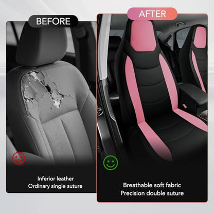 Road Comforts Car Seat Cover, Leather Seat Covers, Automotive High Back Front Car Seat Covers, Airbag Compatible, Universal Fit for Most Cars (Pink)