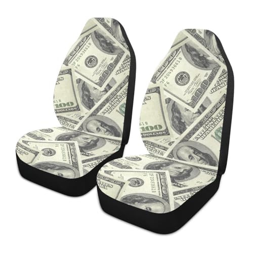 2 PCS Funny American Dollar Money Car Seat Covers One Hundred Dollar Bills Money Background Vehicle Seat Protector Cushion Cover Universal Car Interior Accessories for SUV Truck Sedan - color: Beige