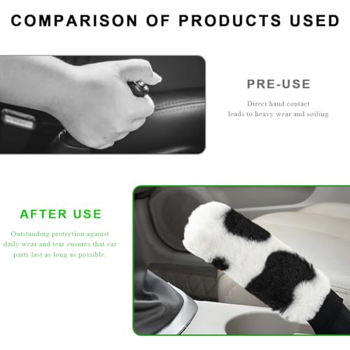 Cow Print Car Accessories Set, Fluffy Cow Print Plush Steering Wheel Cover, Gear Shift Cover, Warm Fuzzy Console Armrest Pad & Handbrake Cover, Car Decoration Accessories (Handbrake Cover) - color: Handbrake Cover