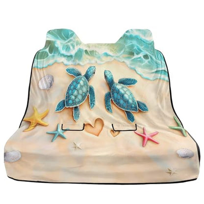 Beach Turtle Starfish Seashell Heart Print Rear Bench Car Seat Cover Towel Protector, Heavy Duty Universal Fit Automotive Backseat Protector for Cars SUVs Truck - color: Beach Turtle Starfish Seashell Heart