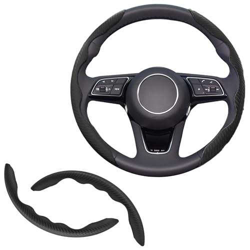 2pcs Universal Fit Carbon Fiber Steering Wheel Cover, Anti-Skid Steering Wheel Cover/Segmented Steering Wheel Protector/Car Interior Accessories (Black) - color: black