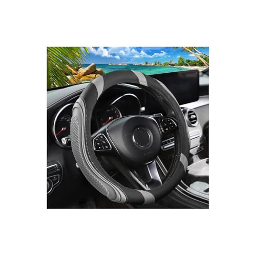 15 Inch Car Leather Steering Wheel Cover, Automotive Accessories Elastic Breathable Anti-Slip Soft Wheel Protector Fits Men and Women, Suitable for SUVs, Trucks, Vehicles and RVs (Light Gray) - color: Light Gray