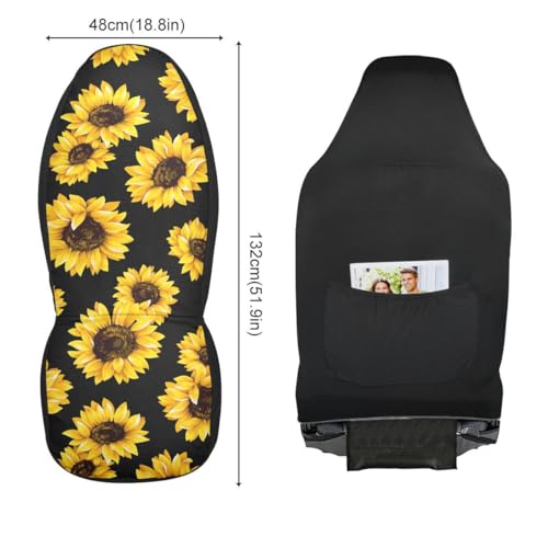 Sunflower Car Seat Covers Set of 2,Cute Yellow Flowers Universal Auto Front Seat Protector Vehicle Seat Cushion Cover for Women Men Lovely Floral Print Car Accessories Fit for Car SUV Truck - color: Yellow