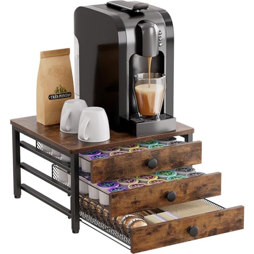 Coffee Pod Holder for Countertop, 3 Tier K Cup Holder Drawer, Coffee Bar Organizer 60 Coffee Pods Storage Organizer with Sliding Drawer for Coffee Station