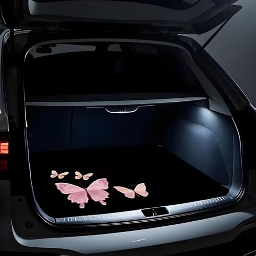 Universal Car Trunk Mat 29" x 39", Pink Butterfly All Weather Trunk Protection Cargo Liner, Durable Cargo Mat Rear Trunk Liner, Stylish Vehicle Interior Accessories Suitable for Most Car Models - color: Pink Butterfly