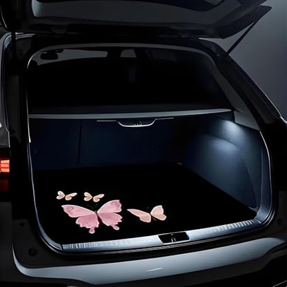 Universal Car Trunk Mat 29" x 39", Pink Butterfly All Weather Trunk Protection Cargo Liner, Durable Cargo Mat Rear Trunk Liner, Stylish Vehicle Interior Accessories Suitable for Most Car Models - color: Pink Butterfly
