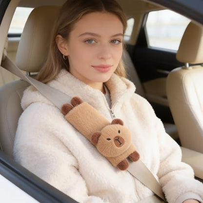2 PCS Seat Belt Cover Pad, Cute Kawaii Animal Capybara Seatbelt Covers for Kids, Soft Seatbelt Cushion, Car Seat Strap Pads (Brown)