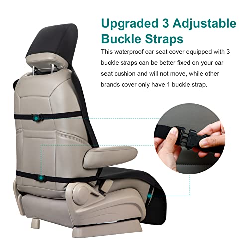 1PC Upgraded Widened Neoprene Car Seat Covers Towel for Dog Kids, Lengthened Waterproof Seat Protector Non-Slip with 3 Buckle Straps and Front Storage Pocket for Van Truck SUV