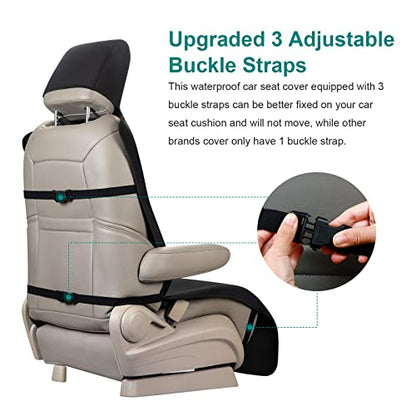1PC Upgraded Widened Neoprene Car Seat Covers Towel for Dog Kids, Lengthened Waterproof Seat Protector Non-Slip with 3 Buckle Straps and Front Storage Pocket for Van Truck SUV