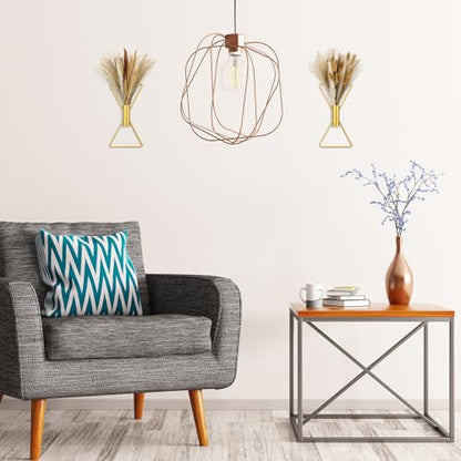 2 Pcs Boho Gold Wall Decor Metal Wall Art X Shaped Hanging Planters with Artificial Pampas Modern Home Gold Bathroom Decor for Bedroom Living Room