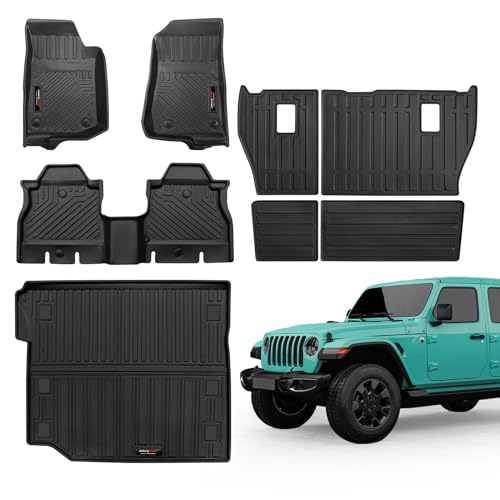 for 2018-2025 2026 Jeep Wrangler JL 4 Door Floor Mats Trunk Cargo Liner Backrest Mat Set All Weather TPE Rubber Protection Mat Wrangler Accessories (for 2018-2026 Jeep Wrangler JL 4 Door Full Set) - color: for 2018-2026 Jeep Wrangler JL 4 Door Full Set