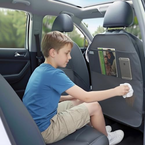 Viaviat Car Seat Protector Large Kick Mat 2 Pack Durable Water Resistant Auto Seat Back Covers with 2 Mesh Pockets Protection Against Dust Mud Scratches (Dark Gray, 2-Pack) - color: Dark Gray
