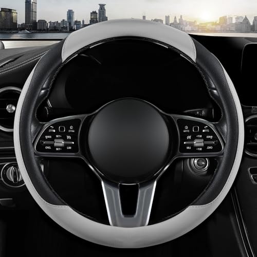 Car Steering Wheel Cover, Microfiber Leather Steering Wheel Cover Universal Fit 14.5-15 inch Anti-Slip Comfortable Breathable Car Wheel Protector for Men Women,Grey - color: Grey