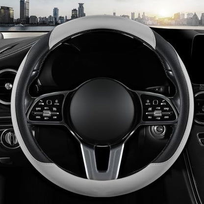 Car Steering Wheel Cover, Microfiber Leather Steering Wheel Cover Universal Fit 14.5-15 inch Anti-Slip Comfortable Breathable Car Wheel Protector for Men Women,Grey - color: Grey