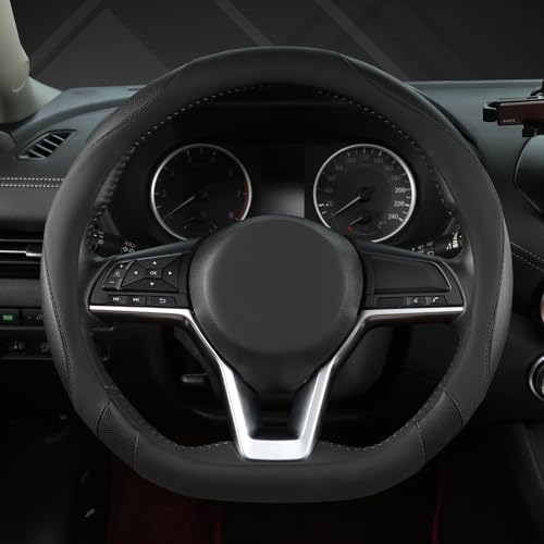 Flat Bottom Car Steering Wheel Cover for Nissan,D Shaped Steering Wheel Cover for Rogue,Altima,Kicks (Black-Standard Size)