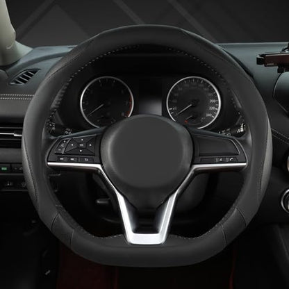 Flat Bottom Car Steering Wheel Cover for Nissan,D Shaped Steering Wheel Cover for Rogue,Altima,Kicks (Black-Standard Size)