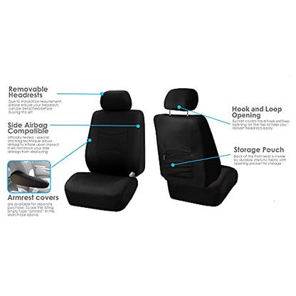 FH Group Full Set Cloth Car Seat Covers - Universal Fit, Low Back Front Seat Covers, Airbag Compatible, Split Bench Rear Seat, Washable Seat Cover for SUV, Sedan, Van, Black - color: Black, style: Full Set
