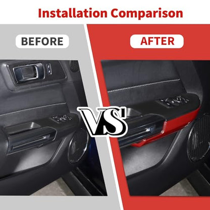 Jimen Fit for Ford Mustang 2015-2024, 2PCS Inner Door Armrest Panel Cover Trim (Red) - color: Red