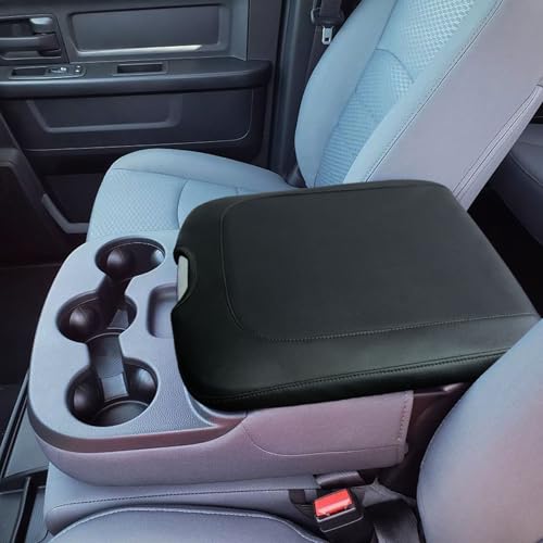 Zxiaochun Center Console Cover Compatible with 2013-2018 Dodge Ram 1500/2500/3500 & 2013-2026 Ram 1500/2500/3500 Classic Models Accessories, Armrest Lid Leather Protective Cover(Black) - color: Black Splicing, size: For 2013-2024 Ram Jump Seat Console