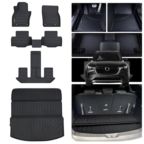 Floor Mats & Cargo Liners for 2024 2025 2026 Mazda CX-90 PHEV 6&7 Seats-2 Row Bucket seat（Not Suitable for 8 Seats TPE All Weather Protection 3 Rows Car Floor Liners & Trunk mat for CX90 - size: 2024 2025 CX90-6&7 Seats Full Mats