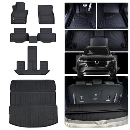 Floor Mats & Cargo Liners for 2024 2025 2026 Mazda CX-90 PHEV 6&7 Seats-2 Row Bucket seat（Not Suitable for 8 Seats TPE All Weather Protection 3 Rows Car Floor Liners & Trunk mat for CX90 - size: 2024 2025 CX90-6&7 Seats Full Mats