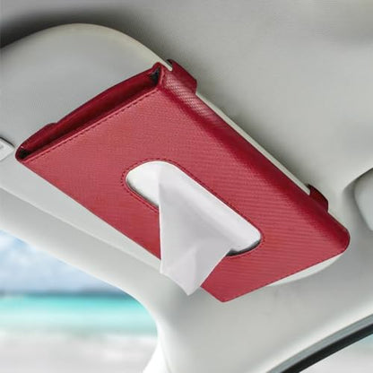 Car Tissue Holder, Sun Visor Napkin Holder, Premium PU Leather Car Tissue Box, with Tissue Refill, Universal Version Hanging Tissue Holder for Cars, Trucks, SUVs - color: Red