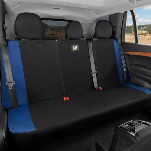 Cat Flexfit Blue Rear Seat Cover for Car – Durable Canvas & Mesh Design 60/40 Split Bench Protector for Cars, Trucks & SUVs – Back Seat Cover for Rear Bench – Interior Car Accessory - color: Rear Seat Blue