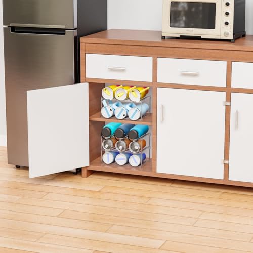 Yieach 2 Pack 2 Tier Stackable Water Bottle Organizer for Stanley,Yeti 40 oz Tumbler Organizer,Waterbottle Storage Rack,Clear Acrylic Cup Organizers for Kitchen Cabinets,Countertop,Pantry Shelf - size: 2 Tier(2 Set) Hold 12 Bottle