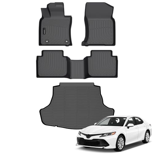 Auxko All Weather Floor Mats Cargo Mat Fit for Toyota Camry AWD 2024 2023 2022 2021 2020 2019 2018 TPE Floor Liner Trunk Mat Camry Accessories All Season Odorless Anti-Slip Black - size: camry awd|2020-2024|floor+cargo mats