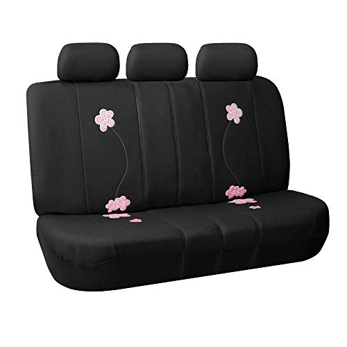 FH Group Floral Embroidery Car Seat Covers - Universal Fit, Split Bench Rear Seat, Washable Seat Cover for SUV, Sedan, Van, Rear Set, Black - color: Black Floral, size: Rear Set