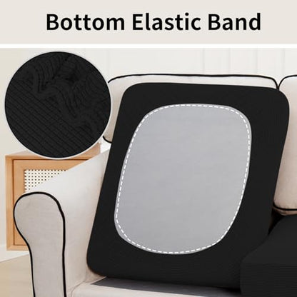 Easy-Going Stretch Individual Couch Cushion Cover Sofa Seat Furniture Protector Sofa slipcover Soft Flexibility with Elastic Bottom(2 Piece Cushion Sofa, Black) - color: Black, size: 2 Cushion Sofa