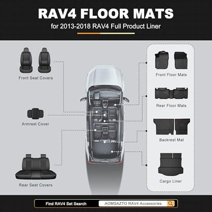 AOMSAZTO Floor Mats for Toyota RAV4 2013-2018 (Not for Hybrid) Full Set All Weather TPE Custom Fit Floor Mats for Toyota RAV4 1st & 2nd Row Car Mats Trunk Frunk Mat - style: 2013-2018 | For Toyota Rav4 | Full Set