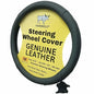 Steering Wheel Cover, Black, Real Genuine Leather, 15 inch, for Men and Women, Universal, Stretch On, Heat Resistant, Stays Cool, Non-Slip, HANWOLF - color: Black, size: Medium (14.5 to 15.375 inch diameter)