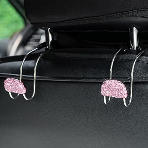 Car Headrest Hook, 2 Pack Bling Backseat Organizer Hanger for Purse Clothes Grocery Bag, Rhinestones Auto Headrest Storage Holder, Universal Car Seat Accessories for Most Vehicle (Pink) - color: Pink