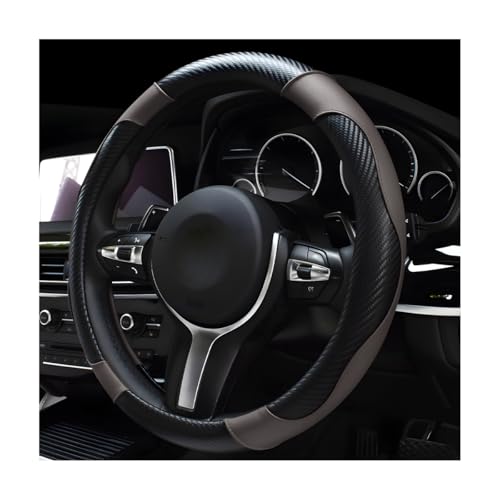 DXNQ Car Steering Wheel Cover, 15 Inch Carbon Fiber Leather Stitching Color Steering Wheel Protector, Anti-Slip Elastic Breathable Steering Wheel Cover Stylish Decor for Most Cars (Black & Gray) - color: Black & Gray