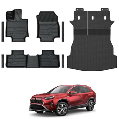 Floor Mats for Toyota RAV4 2019-2025, All Weather Floor Mats Trunk Cargo Liner with Backrest Protectors and Door Sill Guards Accessories, Full Coverage Set
