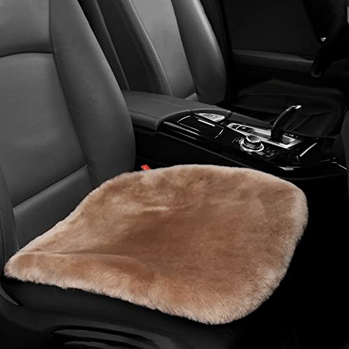 IRIWOOL Genuine Sheepskin Auto Seat Pad, Australian Soft Wool Seat Cover Breathable and Sweat-Wicking Comfort Warm Universal Fit,19.2 inch x19.2 inch (Front seat Cushion 1pc, Light Brown) - color: Light Brown, size: 1 Count (Pack of 1)