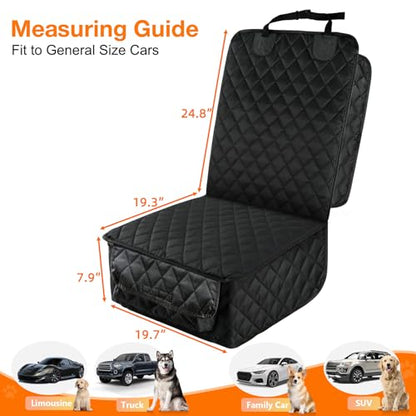 PETICON Waterproof Front Seat Car Cover, Full Protection Dog Car Seat Cover with Side Flaps, Nonslip Scratchproof Front Seat Cover Fits for Cars, Trucks, SUVs, Jeep - color: black